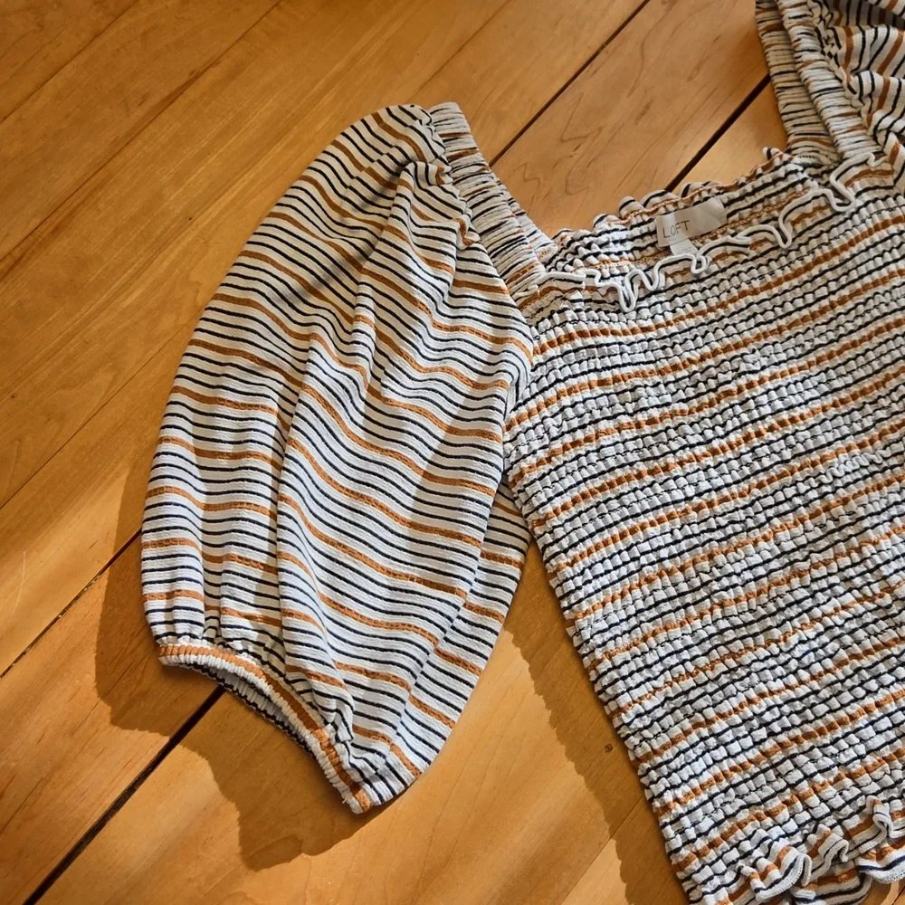 LOFT Striped Smocked Drape Sleeve Top - Picture 3 of 9
